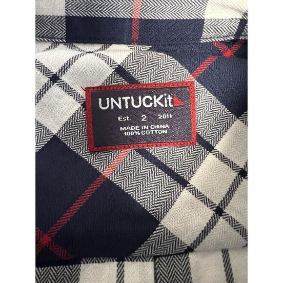 UNTUCKit Womens Plaid Cotton Button Down LS Shirt~Size 2~Blue White Red L14 40 - Picture 8 of 10